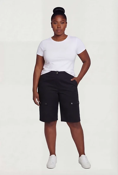 Plus High Waisted Bermuda Cargo Shorts