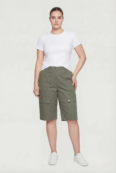 Plus High Waisted Bermuda Cargo Shorts