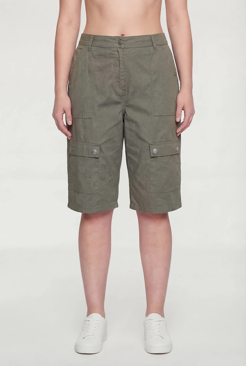Plus High Waisted Bermuda Cargo Shorts