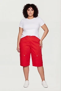 Plus High Waisted Bermuda Cargo Shorts