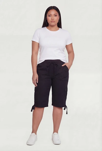 Plus High Waisted Cargo Pocket Bermuda Shorts