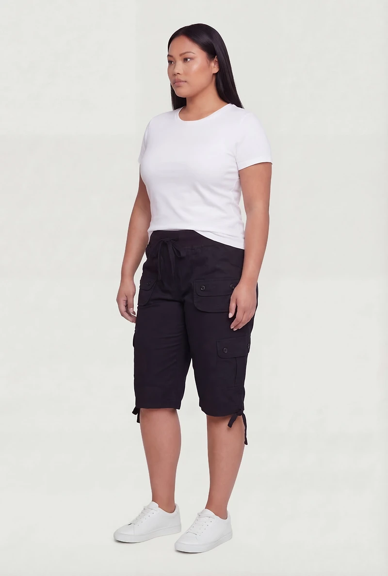 Plus High Waisted Cargo Pocket Bermuda Shorts