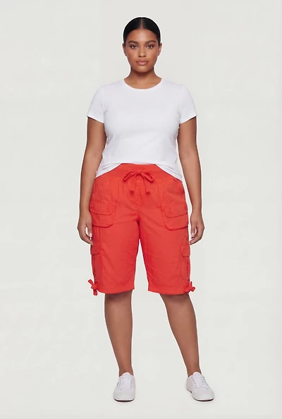 Plus High Waisted Cargo Pocket Bermuda Shorts