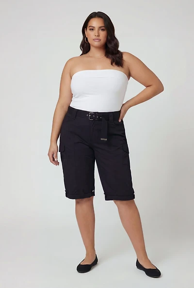 Plus Belted Cargo Bermuda Shorts