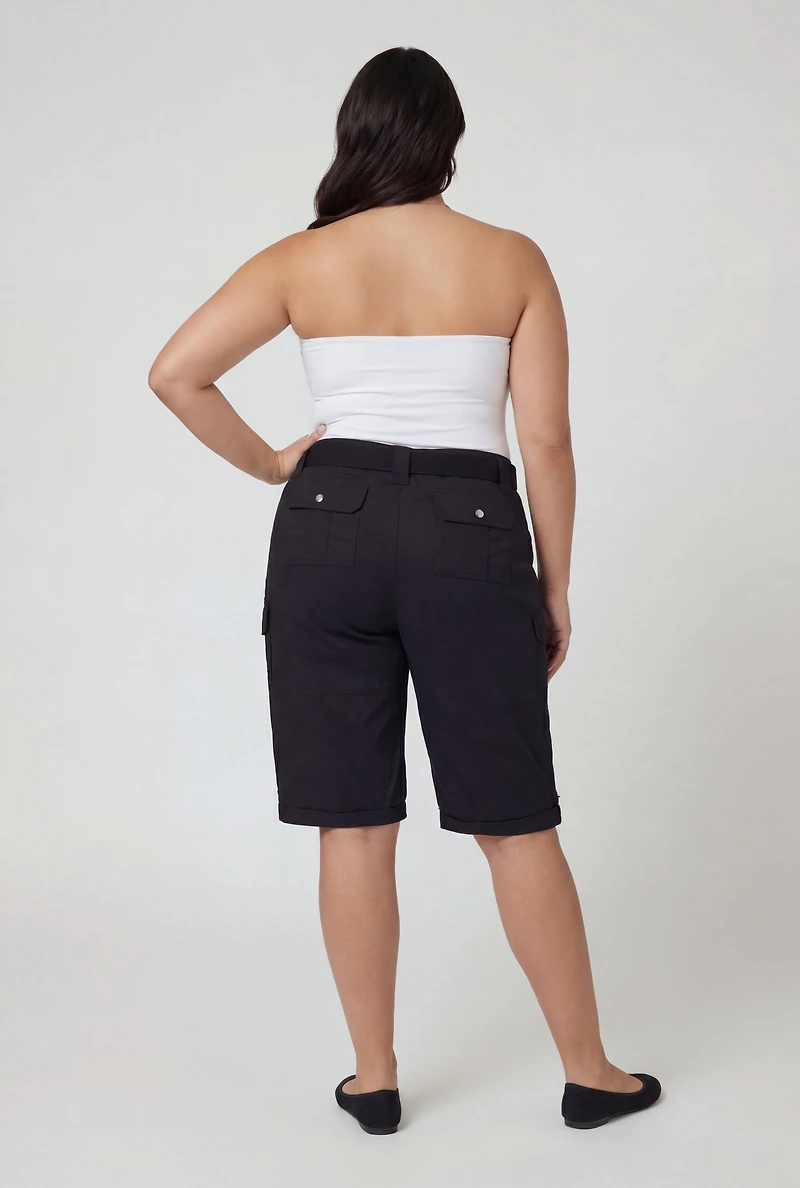 Plus Belted Cargo Bermuda Shorts