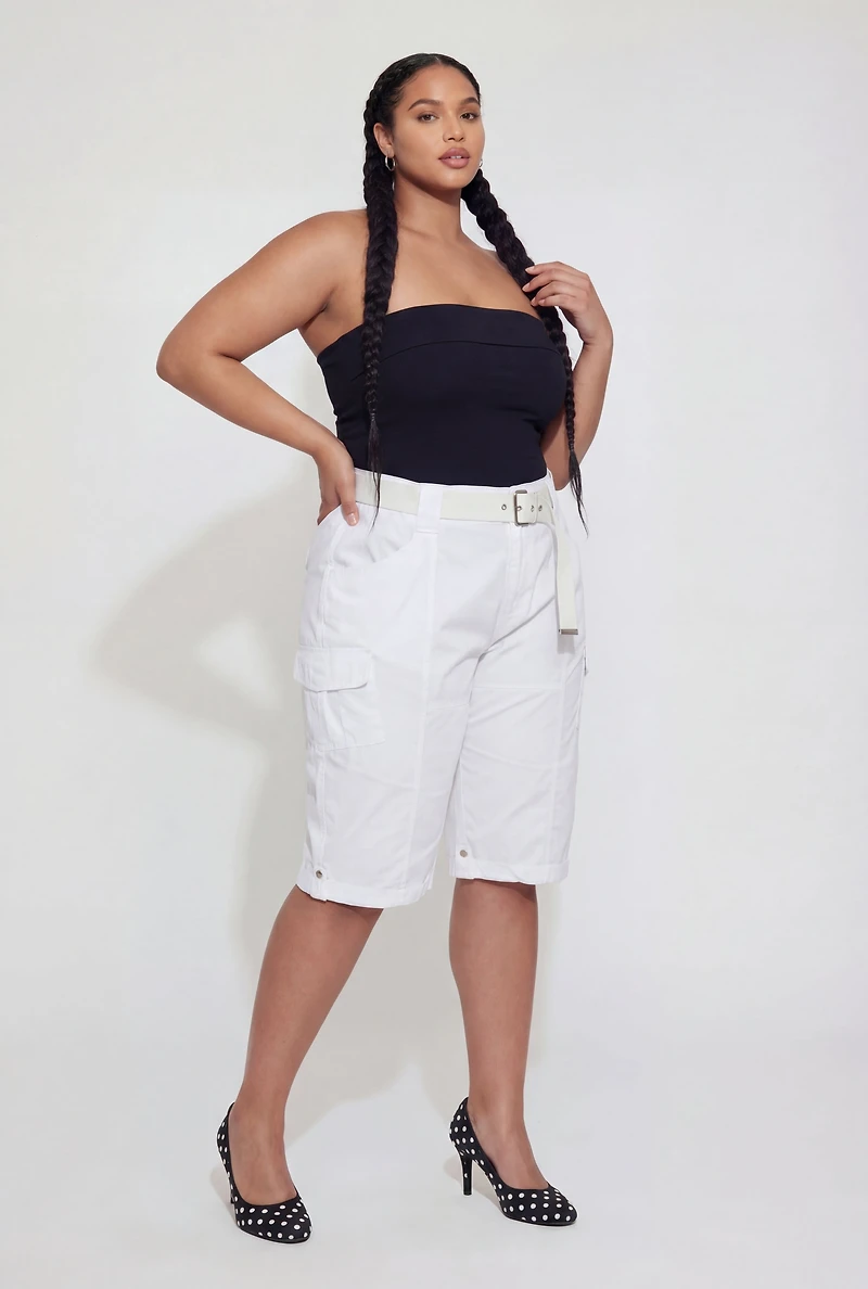 Plus Belted Cargo Bermuda Shorts