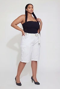 Plus Belted Cargo Bermuda Shorts
