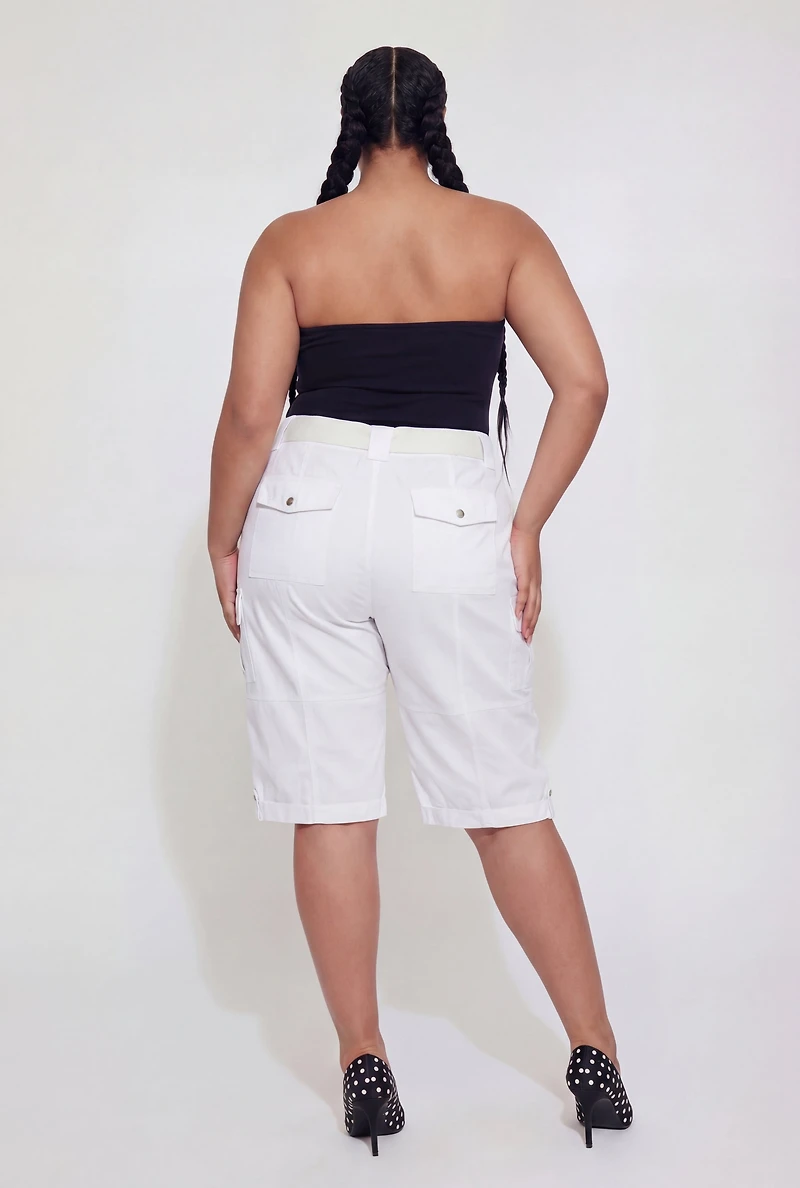 Plus Belted Cargo Bermuda Shorts