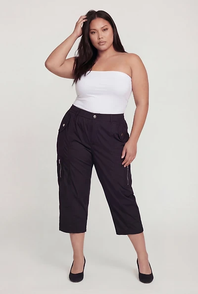 Plus High Waisted Zipper Detail Capris Pants