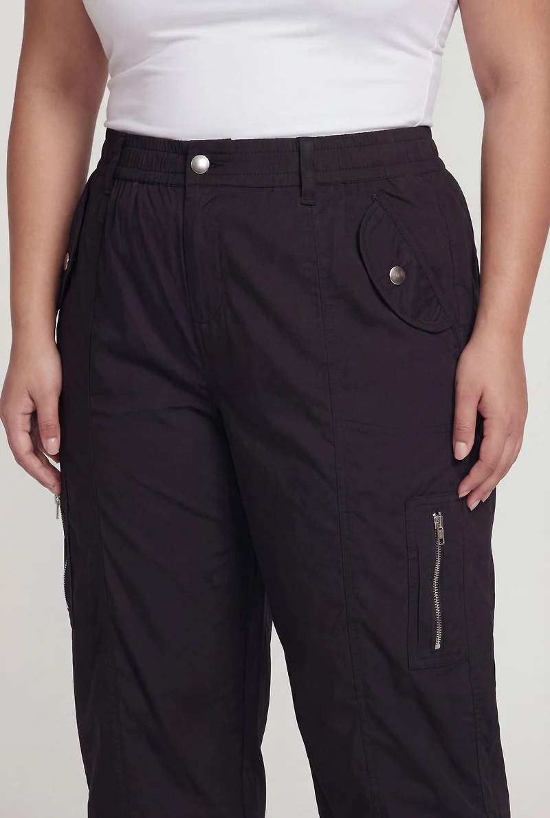 Plus High Waisted Zipper Detail Capris Pants