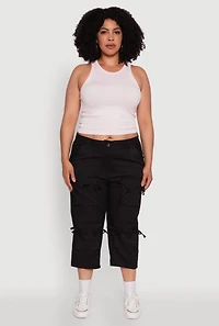 Womens Plus Poplin Bow Cargo Capri Pants,