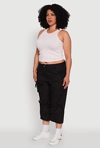 Plus Poplin Bow Cargo Capri Pants