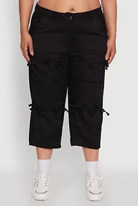 Womens Plus Poplin Bow Cargo Capri Pants,