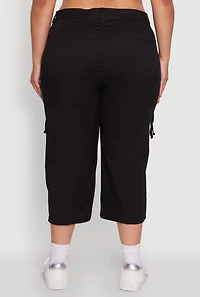 Womens Plus Poplin Bow Cargo Capri Pants,