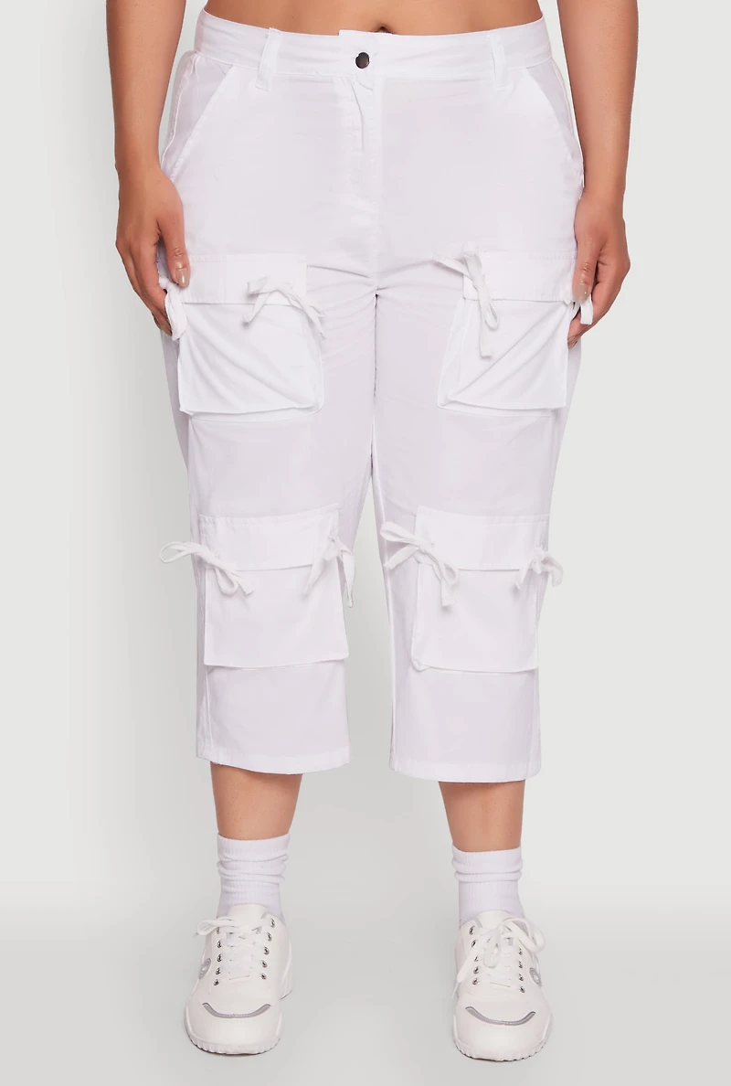 Plus Poplin Bow Cargo Capri Pants
