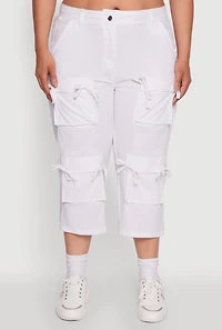 Plus Poplin Bow Cargo Capri Pants