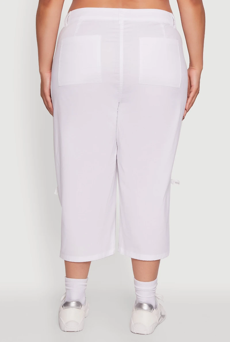 Plus Poplin Bow Cargo Capri Pants