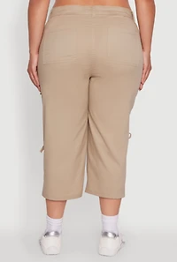 Womens Plus Size Poplin Bow Cargo Capri Pants, Khaki, Size 2X