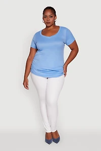 Womens Plus Size Poplin Bow Cargo Capri Pants, Blue, Size 2X