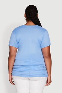 Womens Plus Size Poplin Bow Cargo Capri Pants, Blue, Size 2X