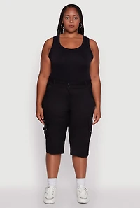 Womens Plus High Waisted Poplin Cargo Shorts,