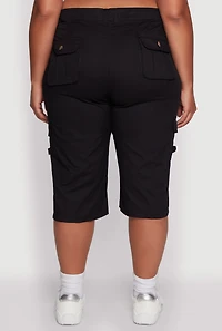 Womens Plus High Waisted Poplin Cargo Shorts,