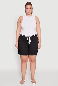 Womens Plus Size Rope Belted Shorts, Black, Size 2X