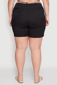 Womens Plus Size Rope Belted Shorts, Black, Size 2X