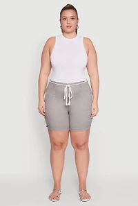Womens Plus Size Rope Belted Shorts, Grey, Size 1X