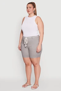 Womens Plus Size Rope Belted Shorts, Grey, Size 1X