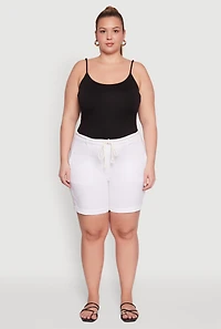 Womens Plus Size Rope Belted Shorts, White, Size 3X