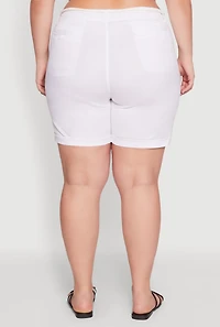 Womens Plus Size Rope Belted Shorts, White, Size 2X