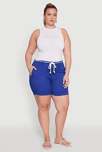 Womens Plus Size Rope Belted Shorts, Blue, Size 2X
