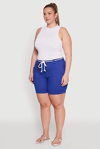 Womens Plus Size Rope Belted Shorts, Blue, Size 2X