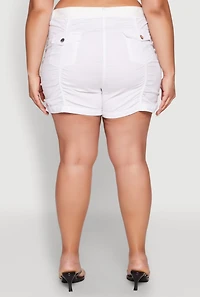 Womens Plus Size Ruched Belted Shorts, White, Size 3X