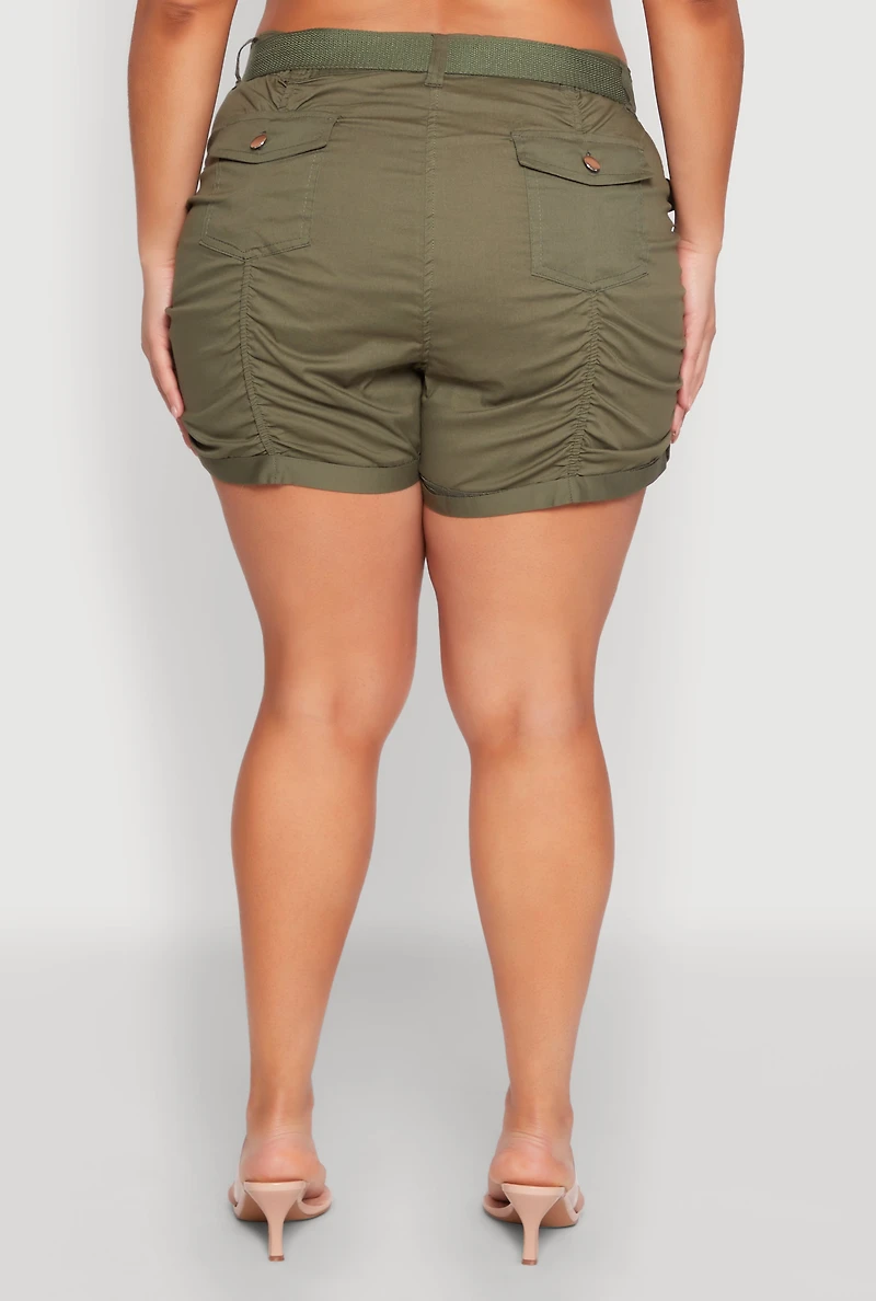 Plus Ruched Belted Shorts