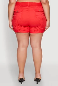 Womens Plus Size Ruched Belted Shorts, Red, Size 2X