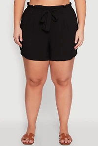 Womens Plus Tie Waist Paper Bag Shorts,
