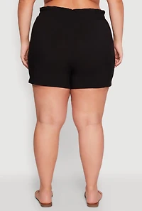 Womens Plus Tie Waist Paper Bag Shorts,