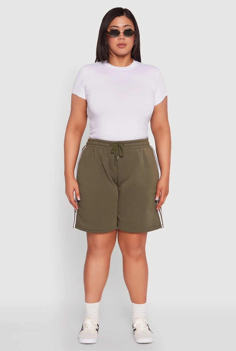 Womens Plus Varsity Stripe Side Sweatshorts, Green,