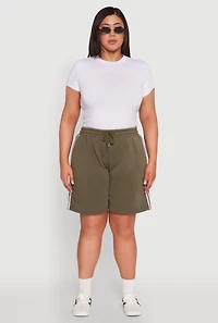 Womens Plus Varsity Stripe Side Sweatshorts, Green,