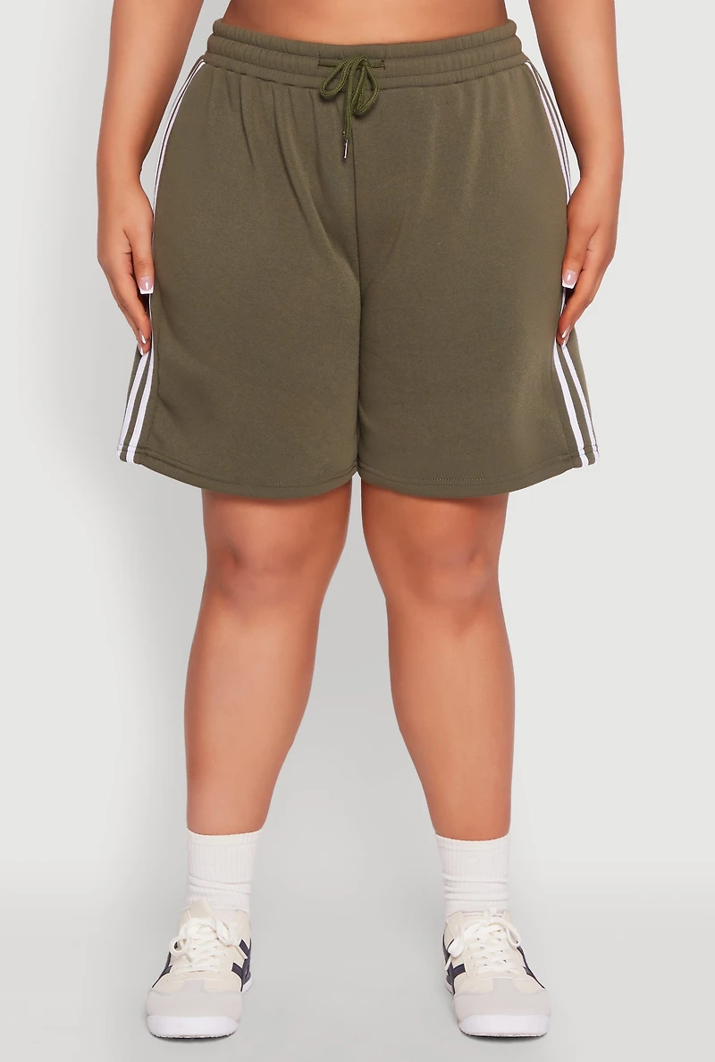 Womens Plus Size Varsity Stripe Side Sweatshorts, Green, Size 2X