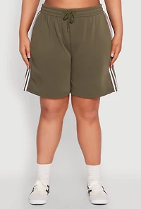 Womens Plus Size Varsity Stripe Side Sweatshorts, Green, Size 2X