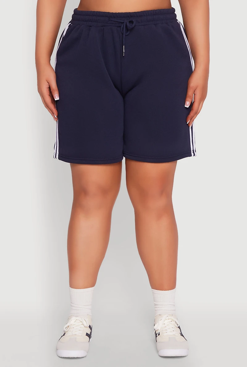 Womens Plus Size Varsity Stripe Side Sweatshorts, Blue, Size 1X