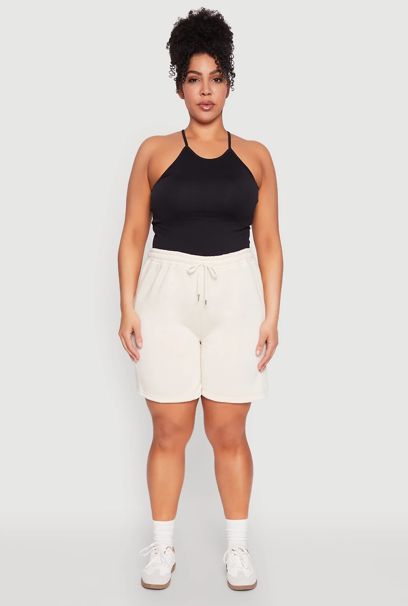 Womens Plus Size Fleece Lined Sweatshorts, White, Size 3X