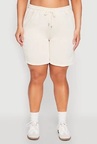 Womens Plus Size Fleece Lined Sweatshorts, White, Size 1X
