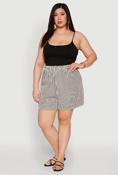 Womens Plus High Waisted Striped Shorts, Multi,