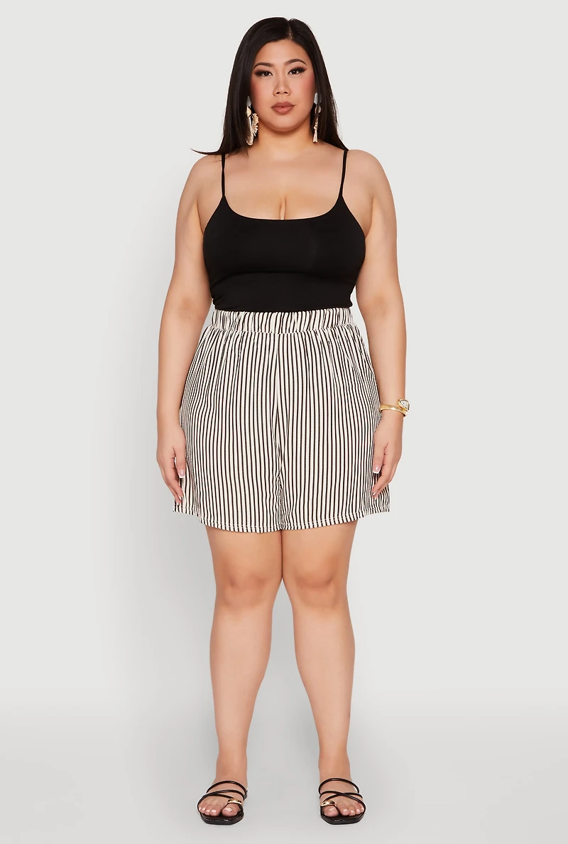 Womens Plus Size High Waisted Striped Shorts, Multi, Size 2X