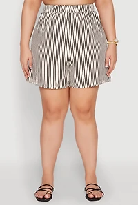 Womens Plus High Waisted Striped Shorts, Multi,