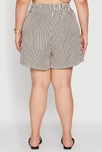 Womens Plus High Waisted Striped Shorts, Multi,